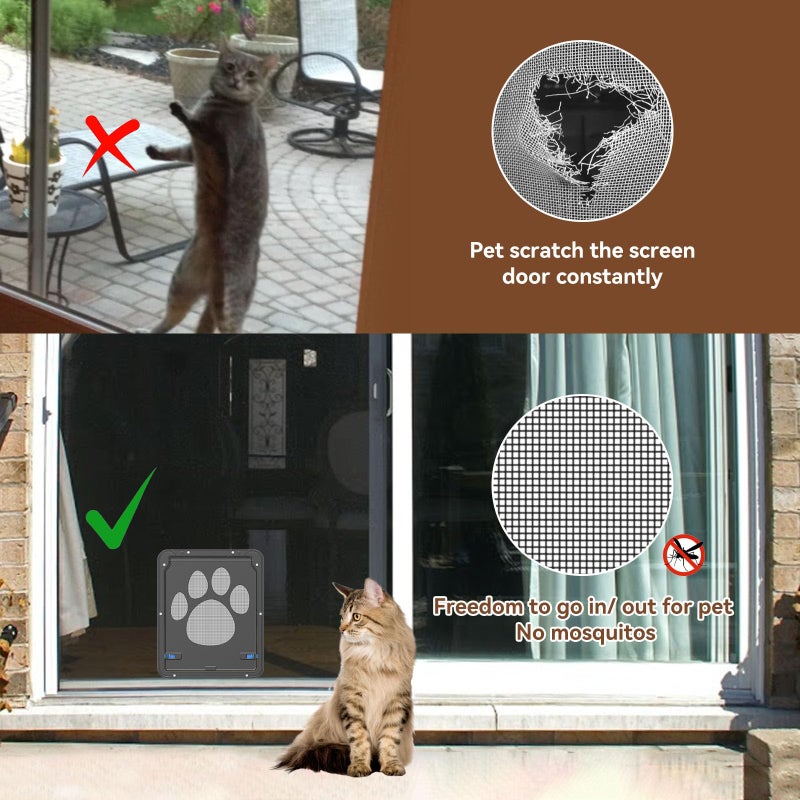 NAMSAN Cat Screen Door, Flap Opening 8 x 10 inches, Cat Door for Screen Door, Magnetic Self-Closing Small Pet Door for Sliding Door, Window Screen Door with Doggie Door Built in, Lockable, Black - Image 3